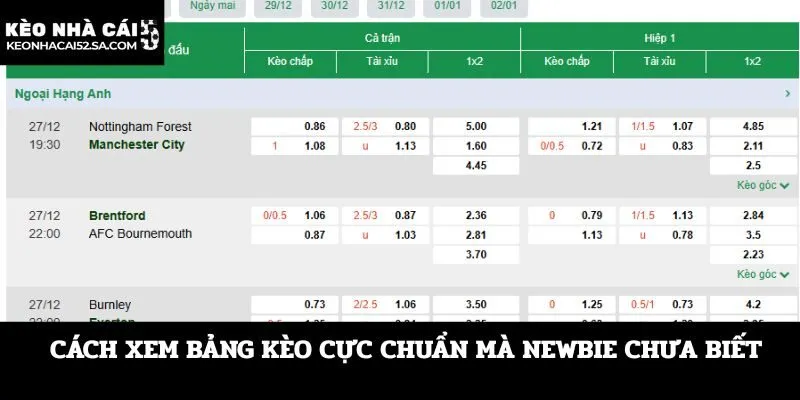 Cách xem bảng kèo